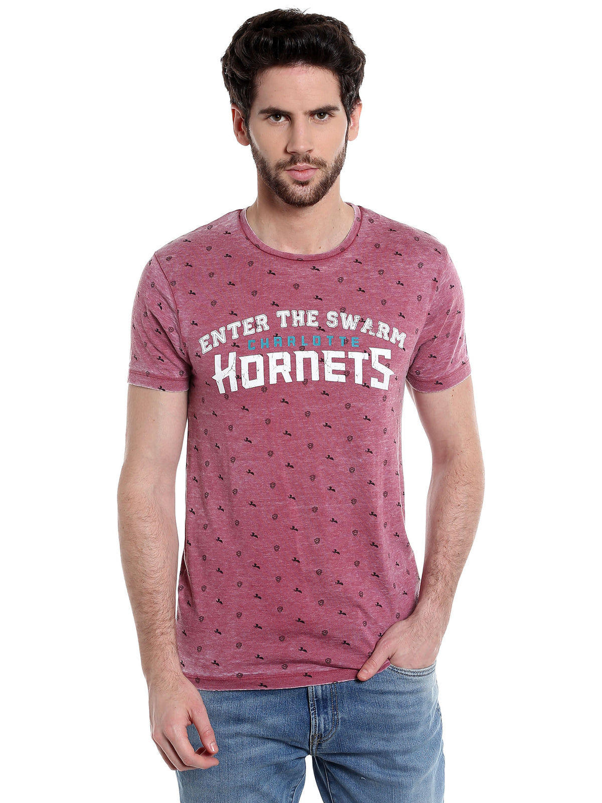 Charlotte Hornets Maroon Printed Crew Neck Nba T-Shirt - S