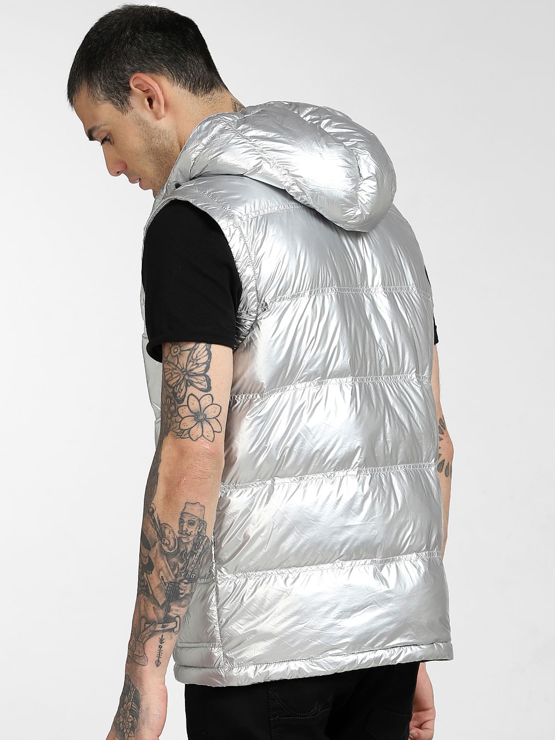 Silver Hooded Puffer Vest
