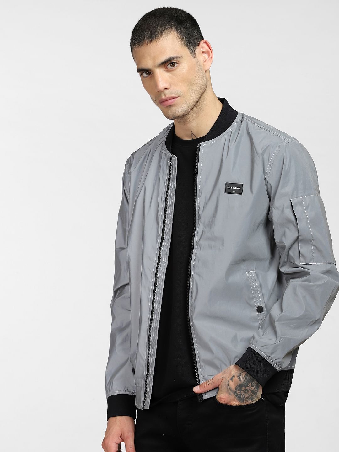 Grey Reflective Bomber Jacket
