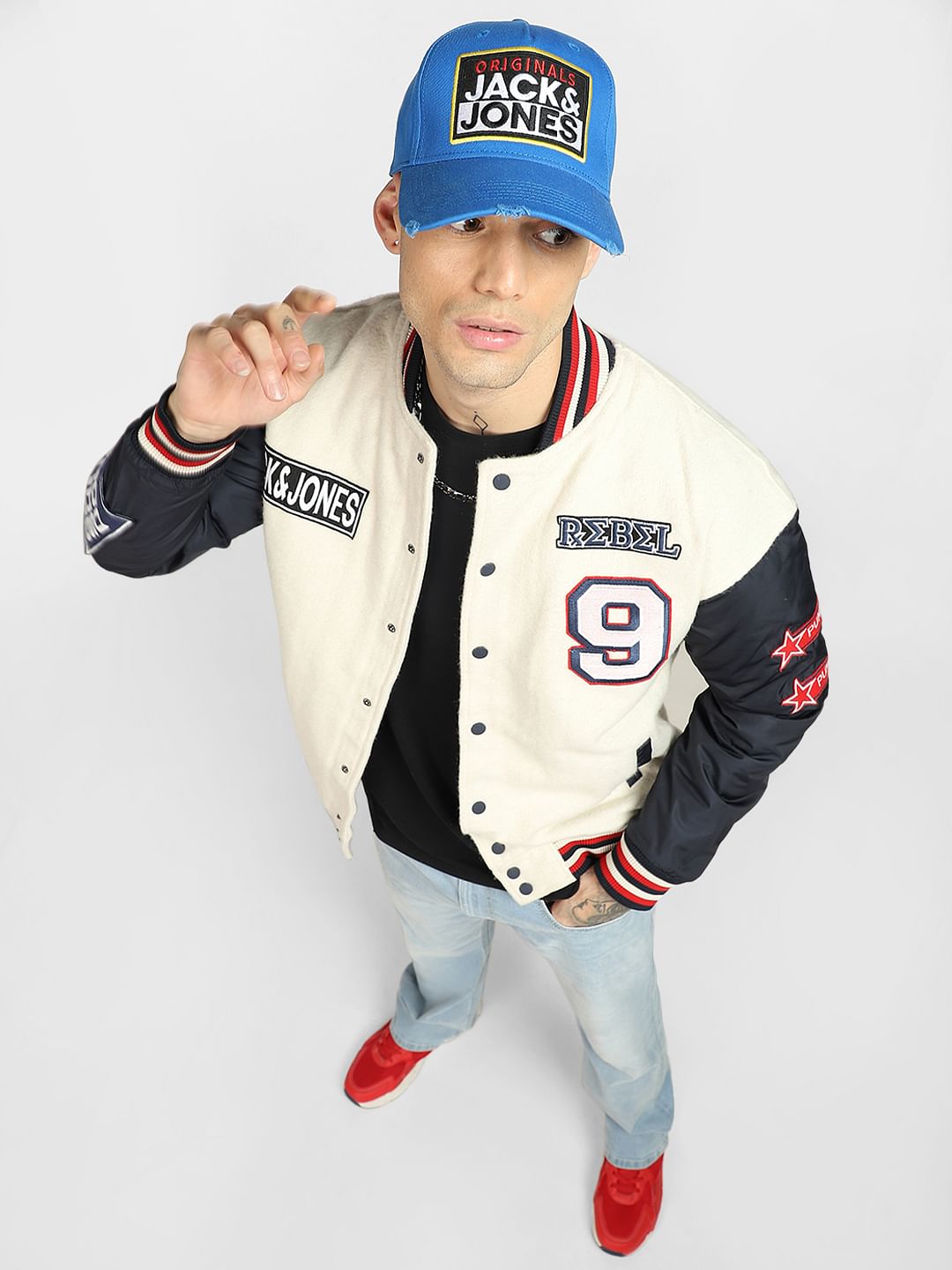 Beige Varsity Bomber Jacket