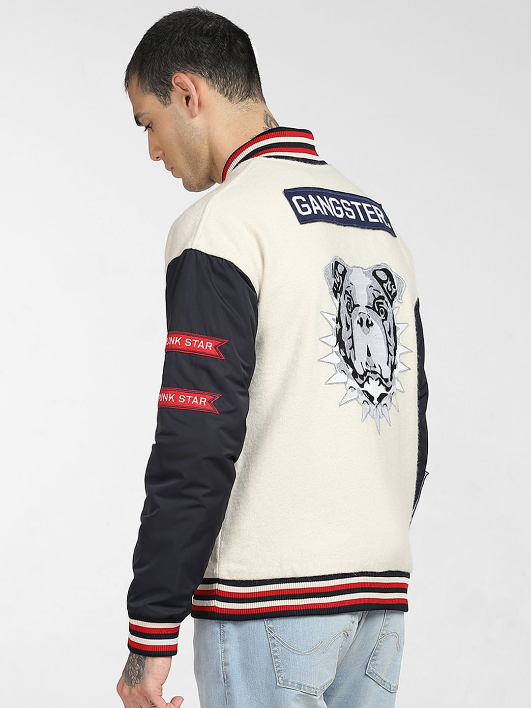 Beige Varsity Bomber Jacket