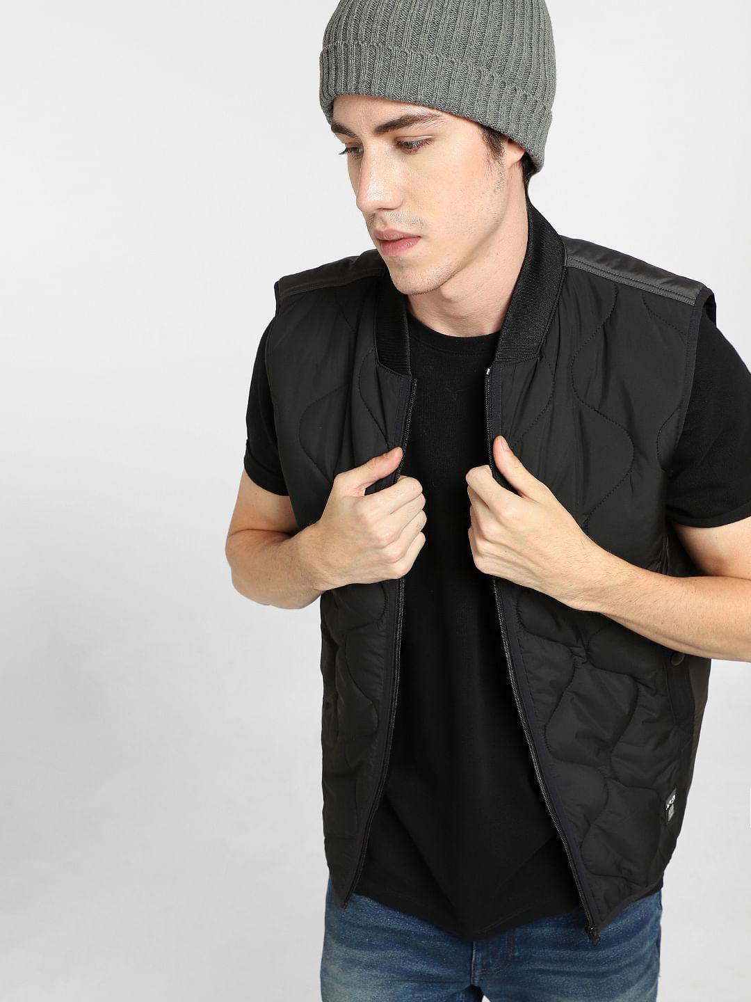 Black Quilted Vest Jacket - S