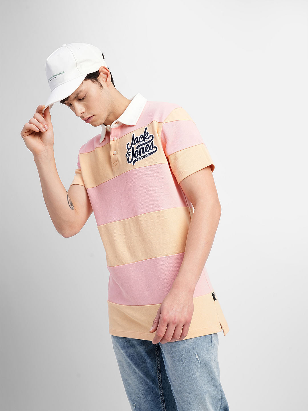 Pink Colourblocked Polo Neck T-shirt - S