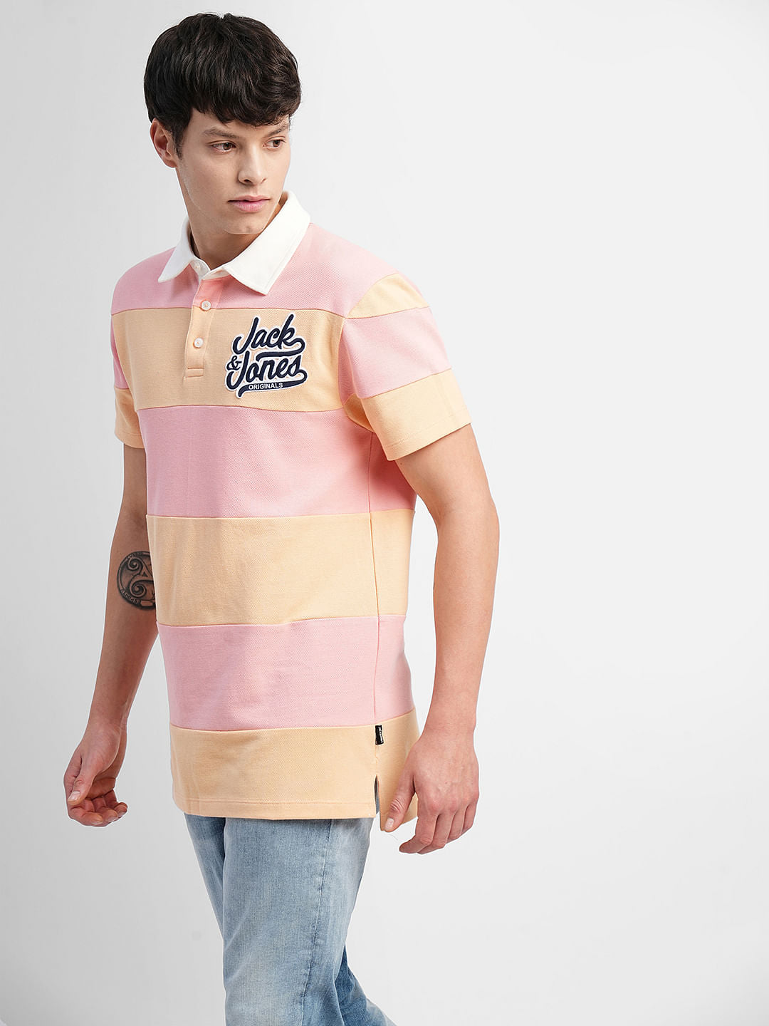 Pink Colourblocked Polo Neck T-shirt