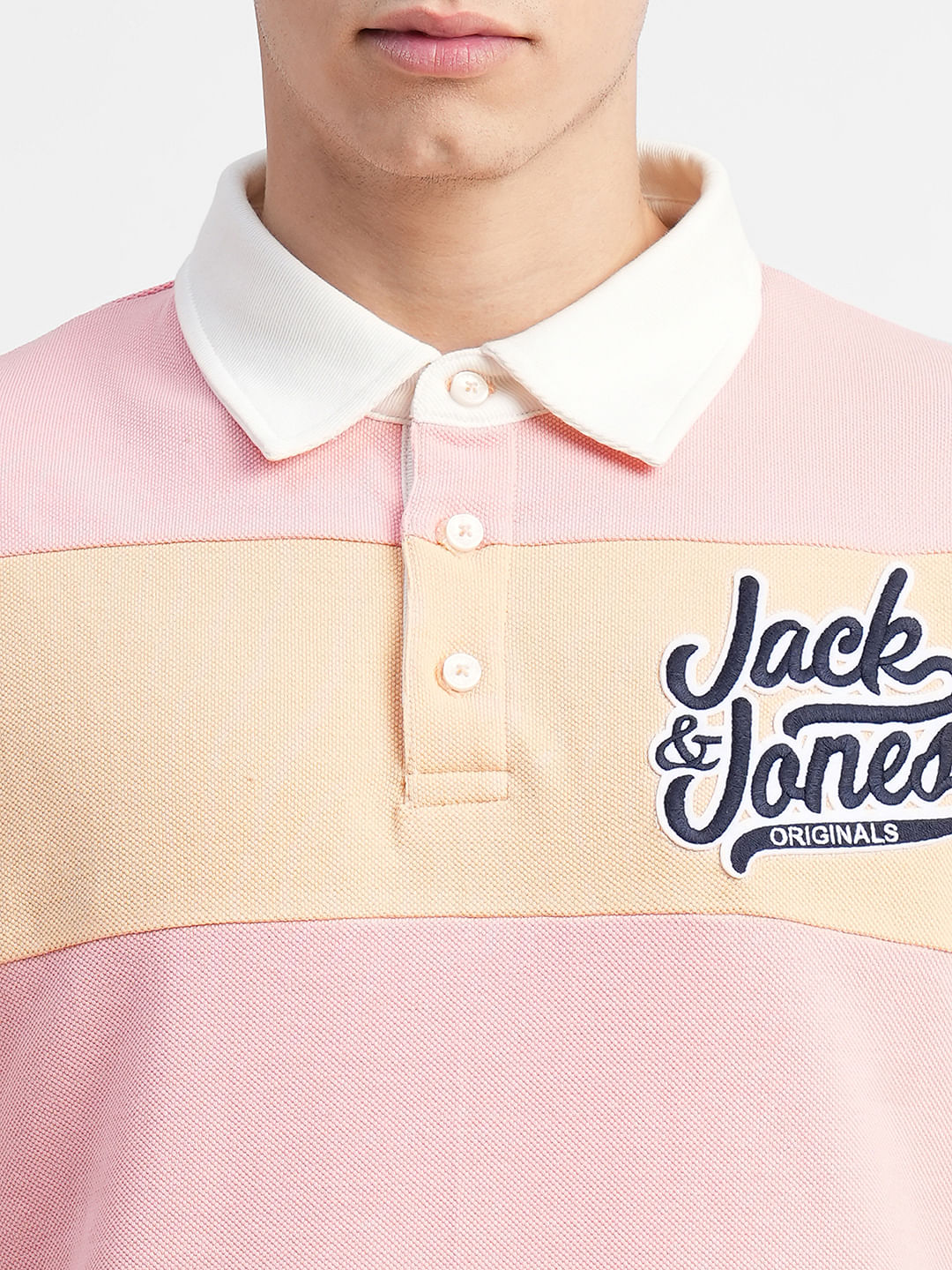 Pink Colourblocked Polo Neck T-shirt