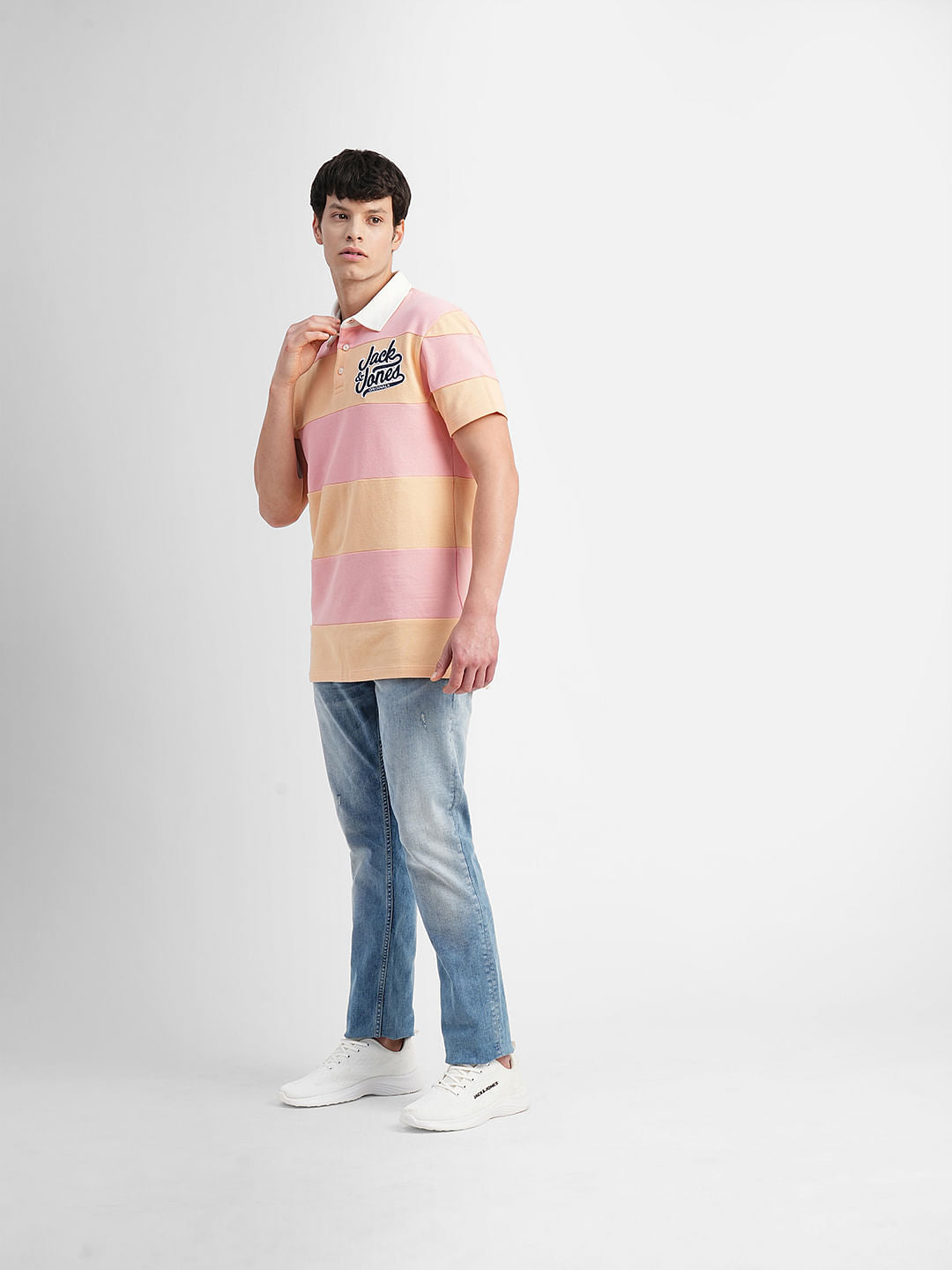 Pink Colourblocked Polo Neck T-shirt