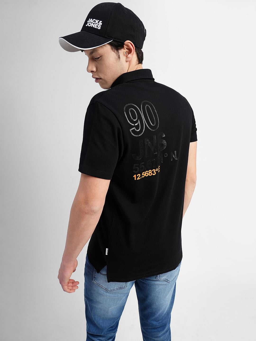 Black Printed Polo Neck T-shirt