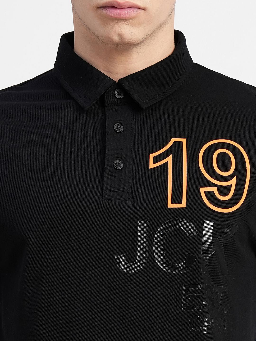 Black Printed Polo Neck T-shirt