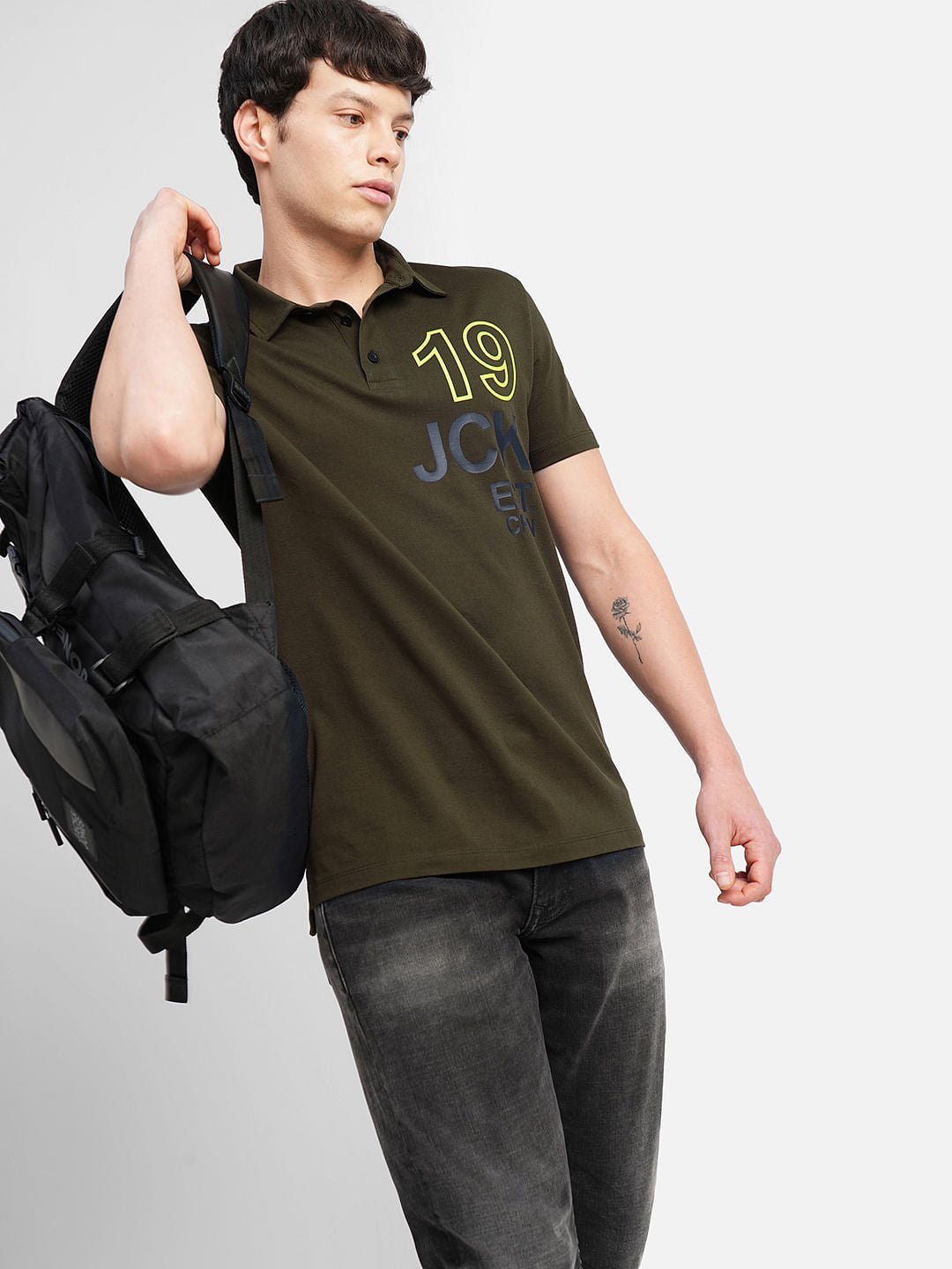 Green Printed Polo Neck T-shirt