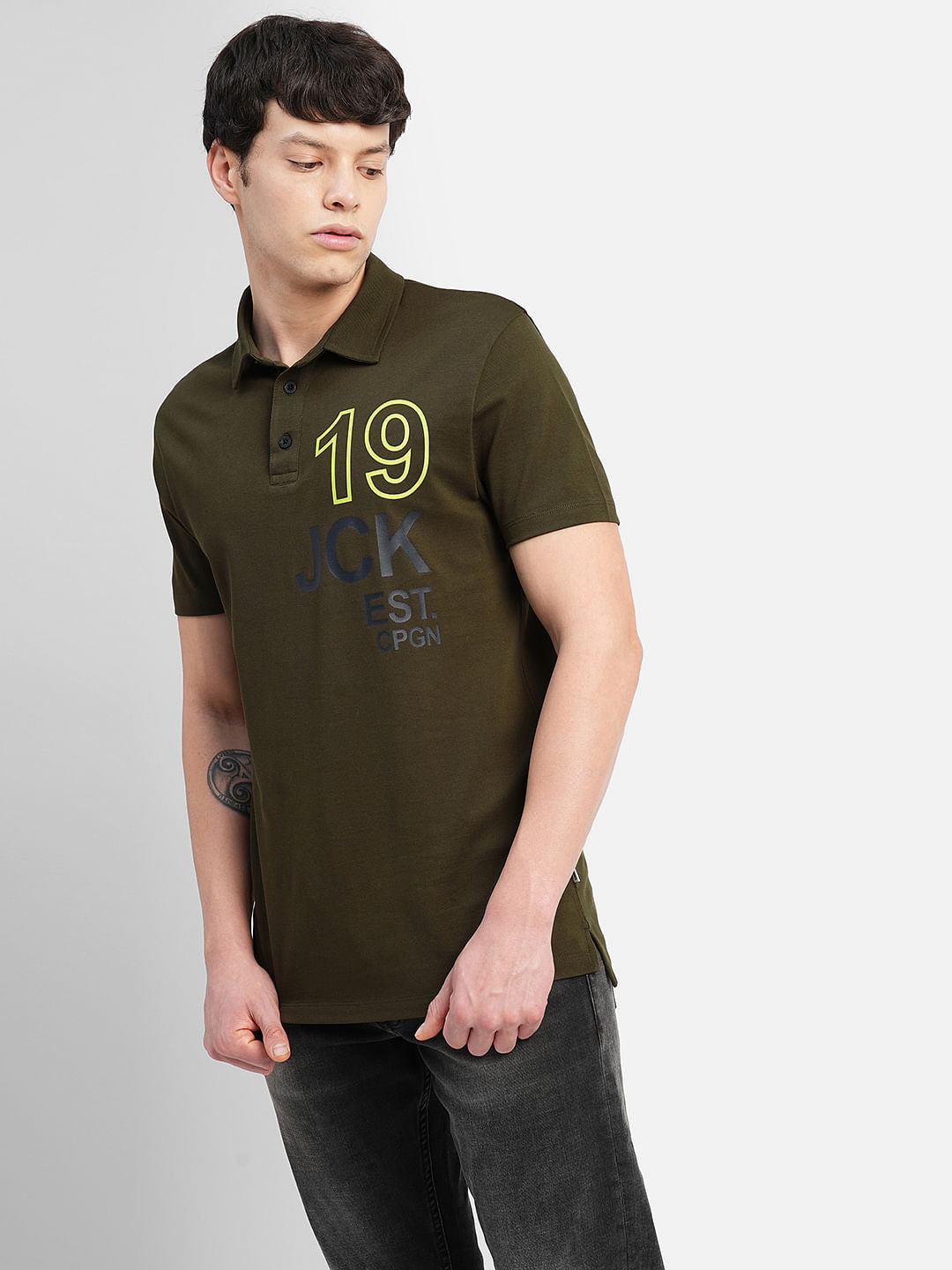Green Printed Polo Neck T-shirt