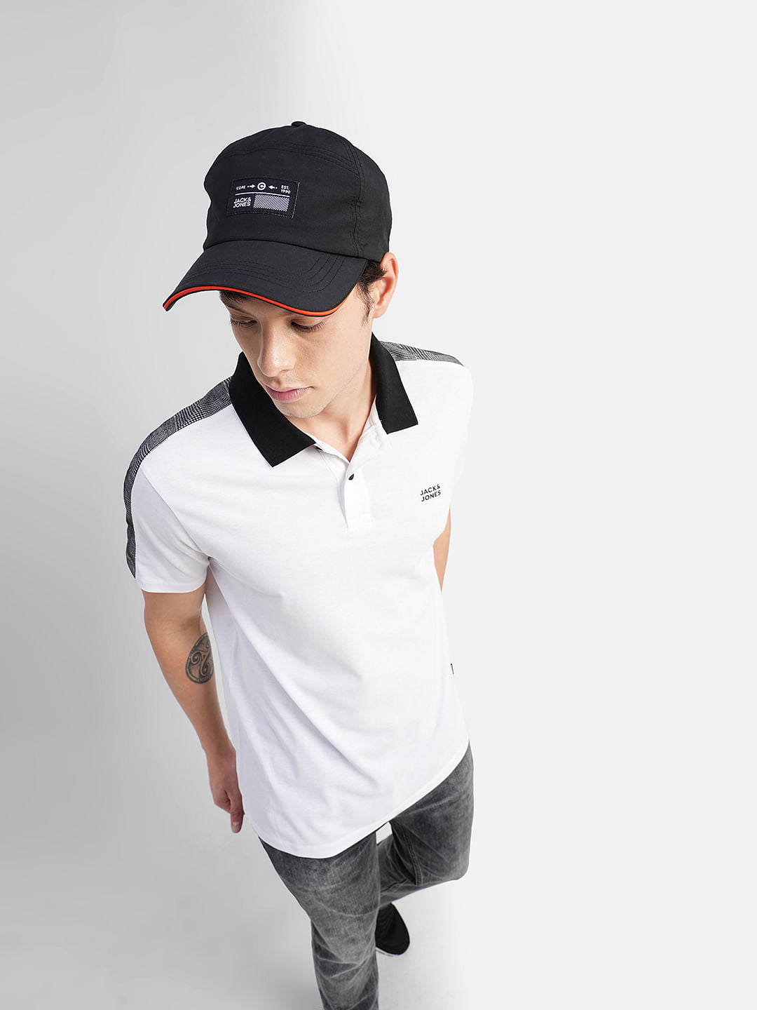 White Tape Detail Polo T-shirt - S