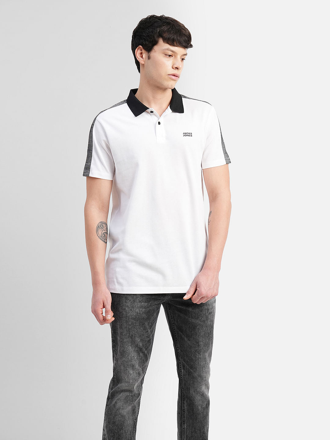 White Tape Detail Polo T-shirt