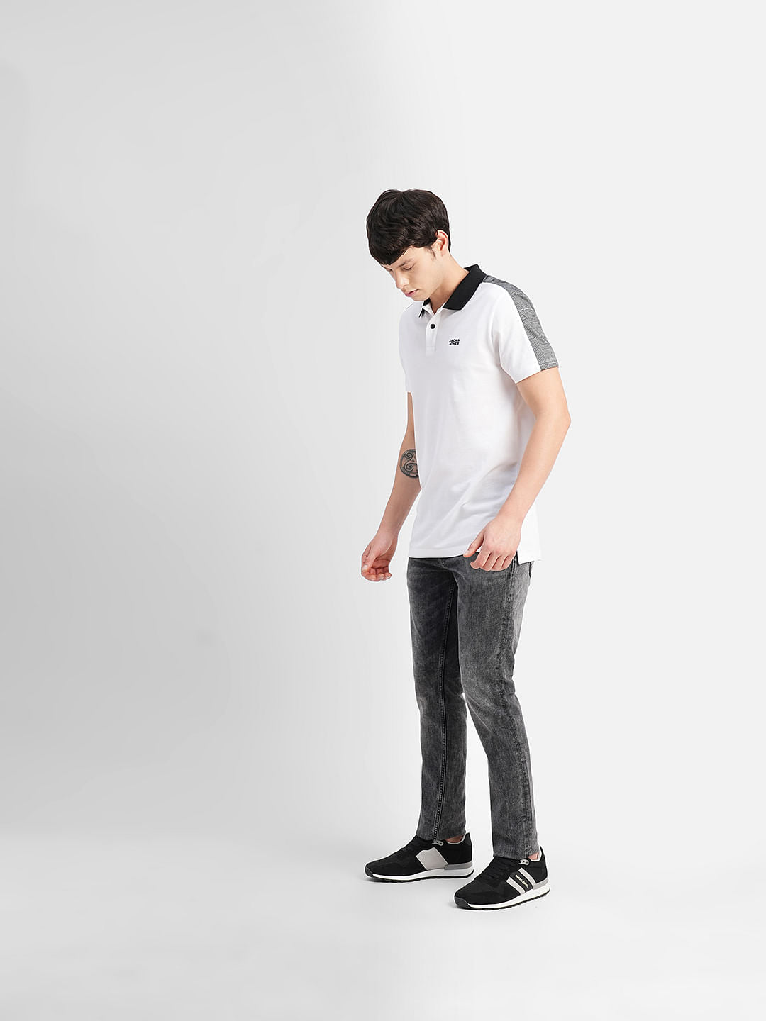White Tape Detail Polo T-shirt
