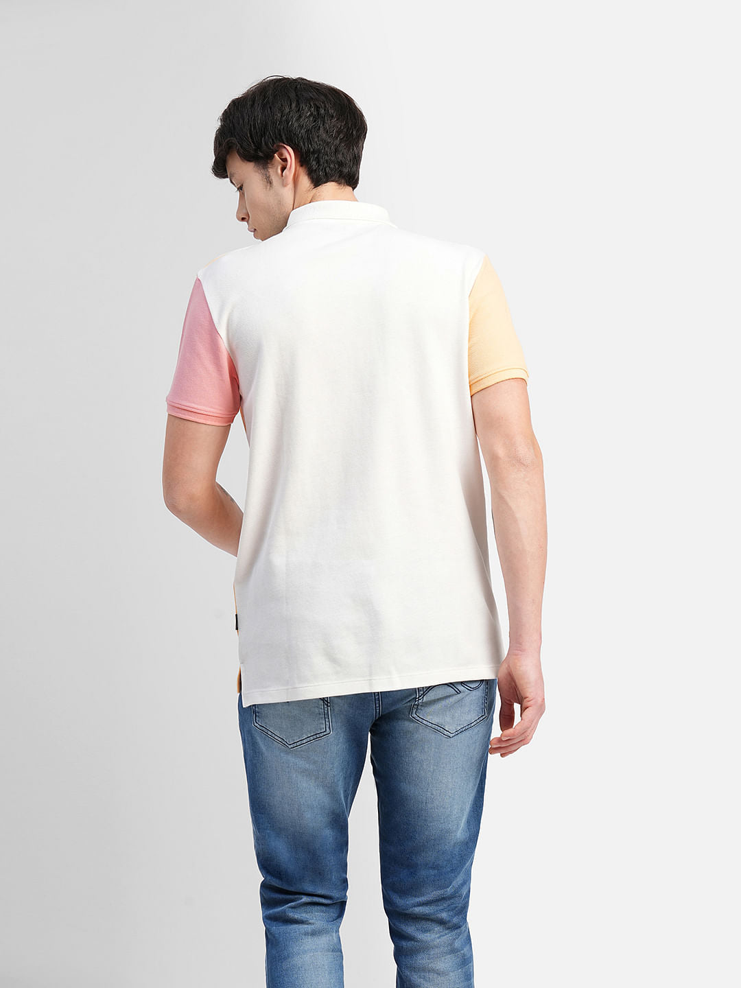 Blue Colourblocked Polo Neck T-shirt