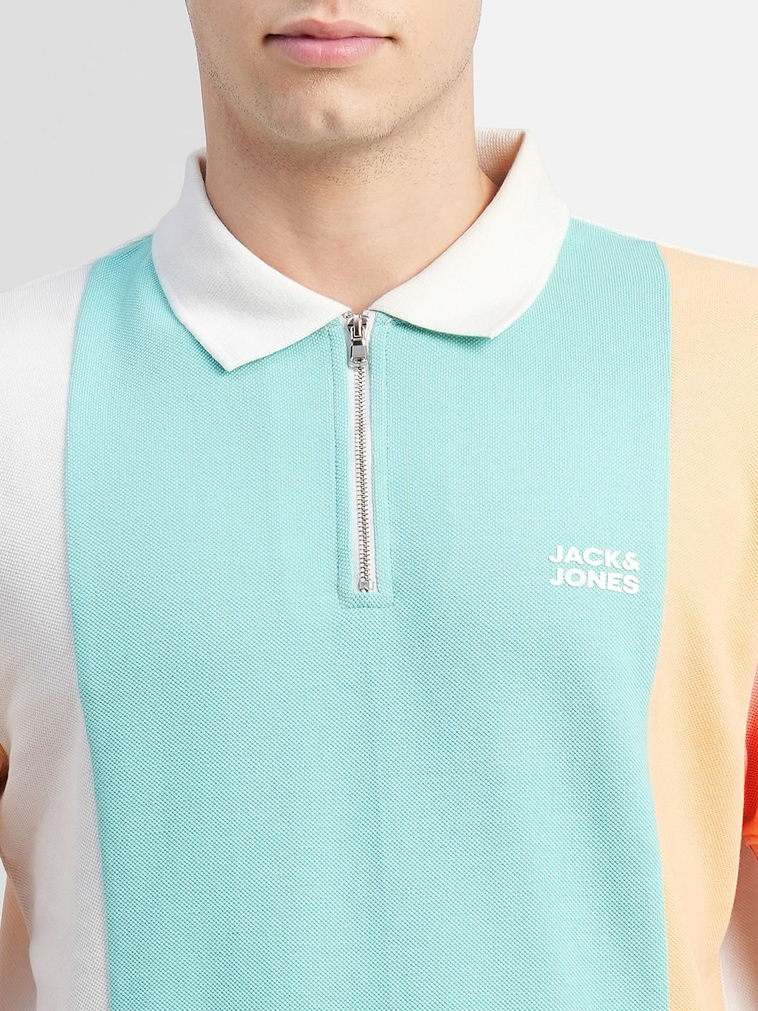Blue Colourblocked Polo Neck T-shirt