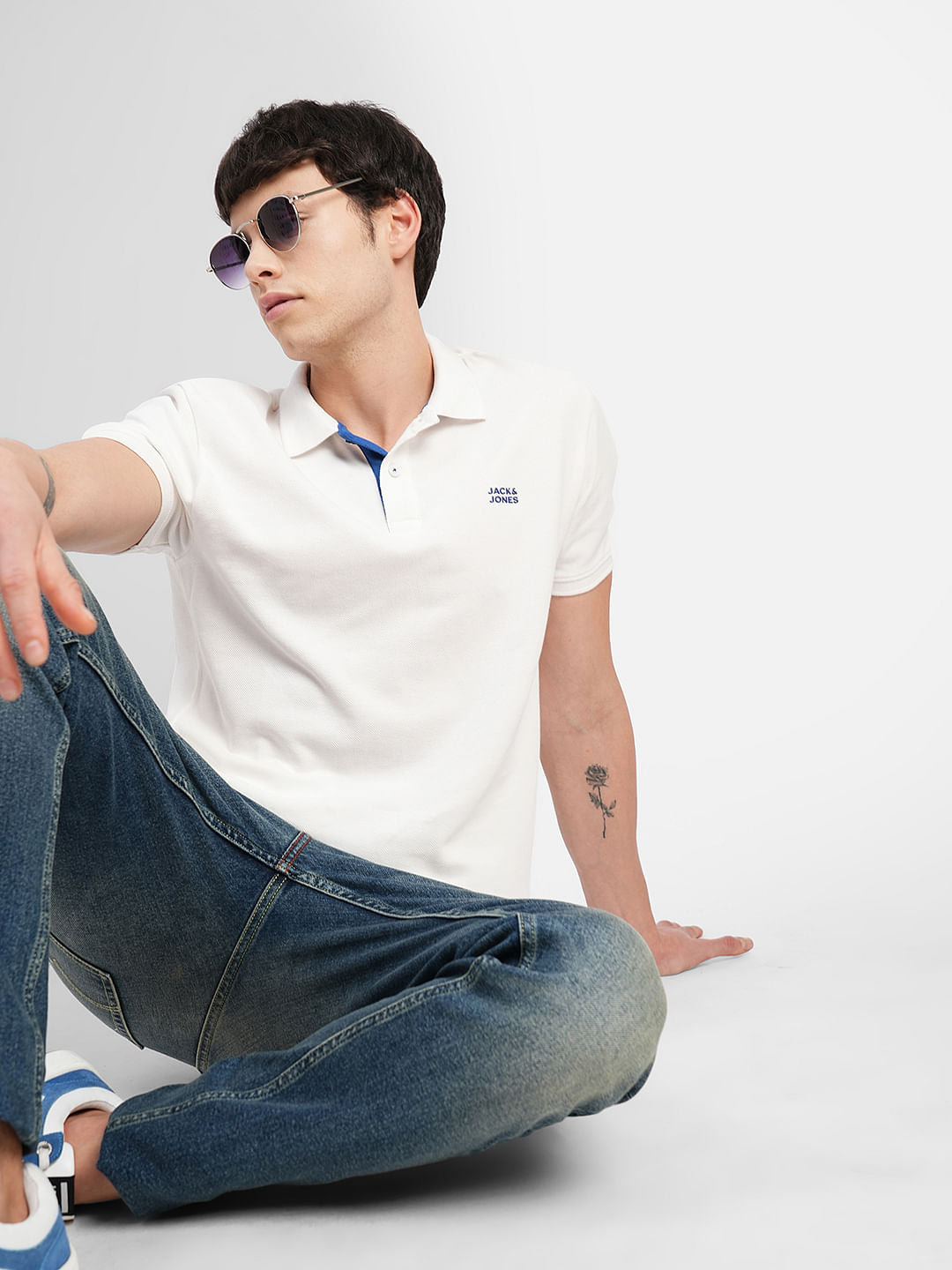 White Polo Neck T-shirt - S