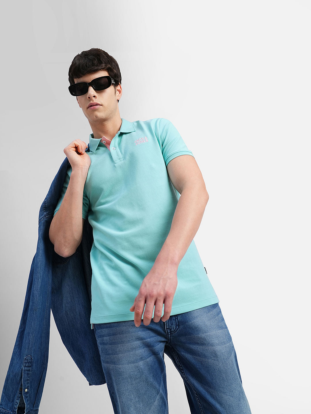 Blue Logo Print Polo Neck T-shirt - S