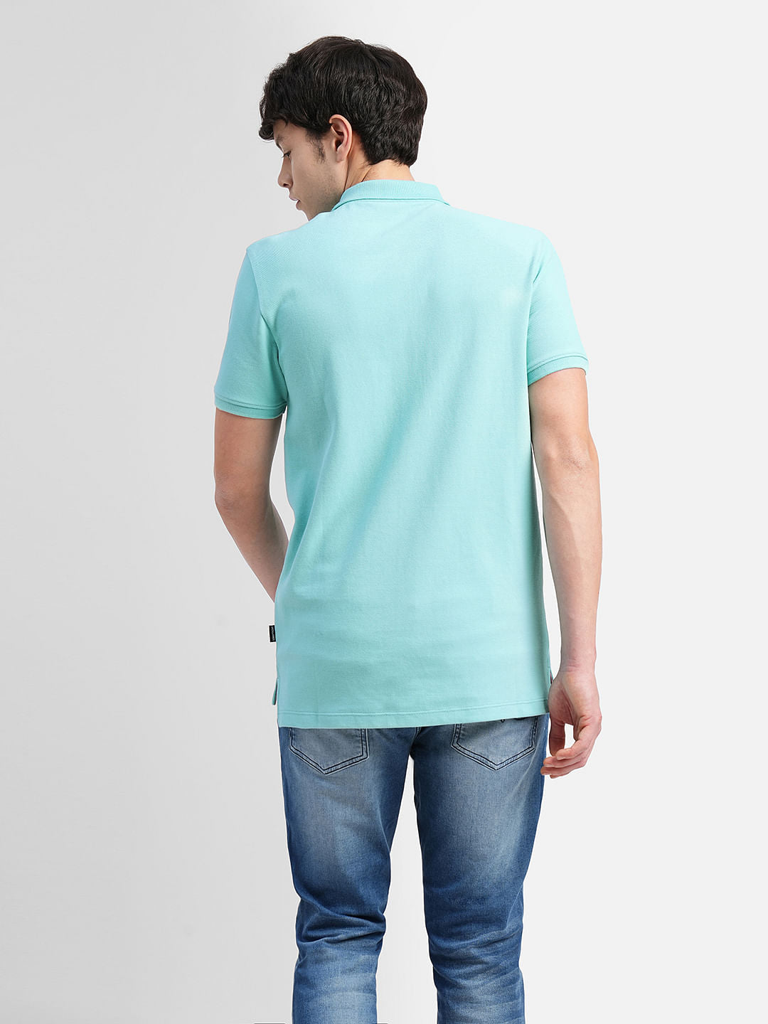 Blue Logo Print Polo Neck T-shirt