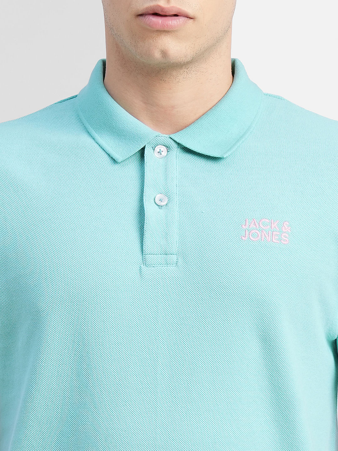 Blue Logo Print Polo Neck T-shirt