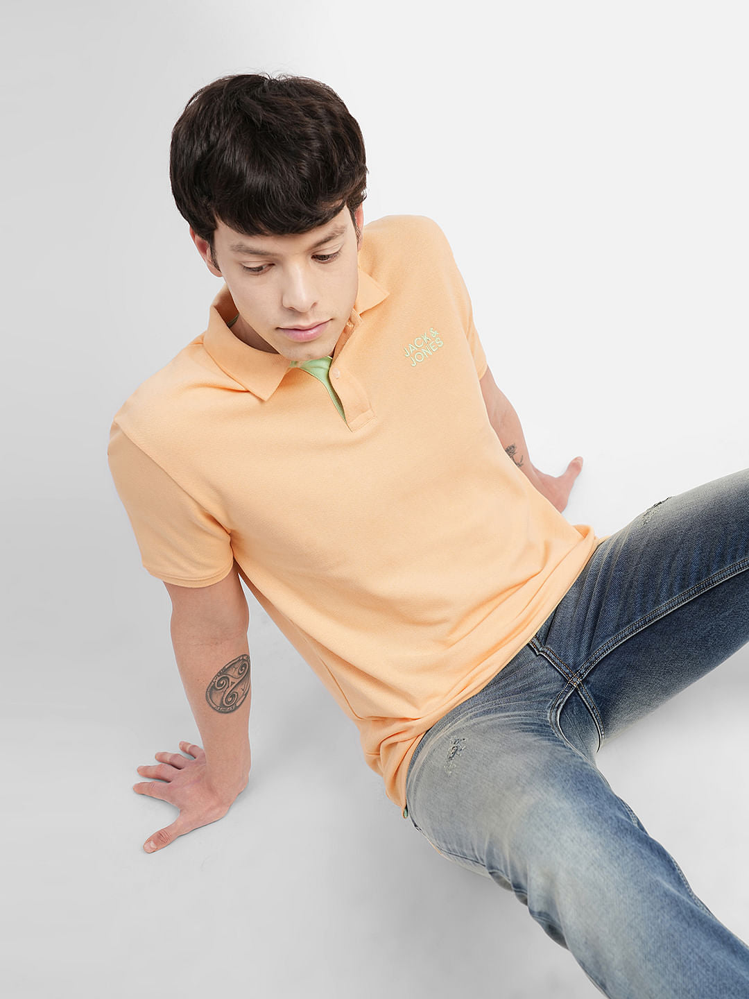 Yellow Logo Print Polo Neck T-shirt - S