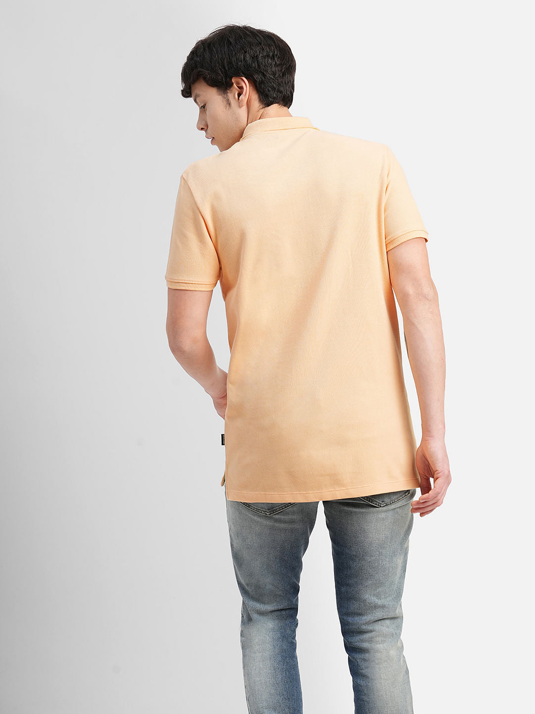 Yellow Logo Print Polo Neck T-shirt