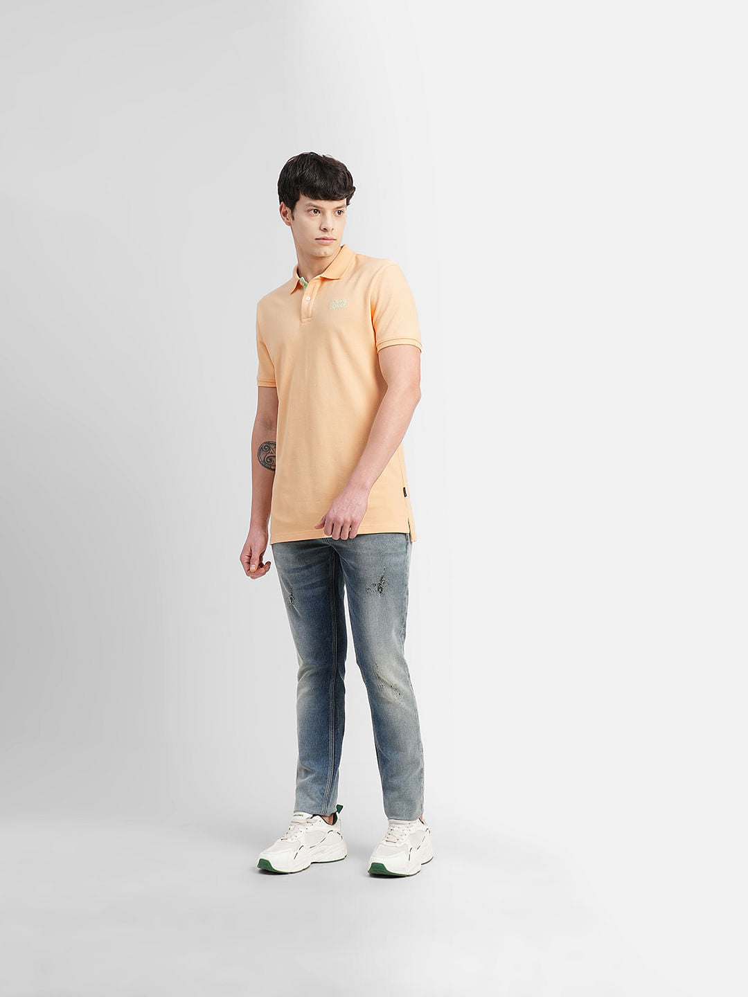 Yellow Logo Print Polo Neck T-shirt
