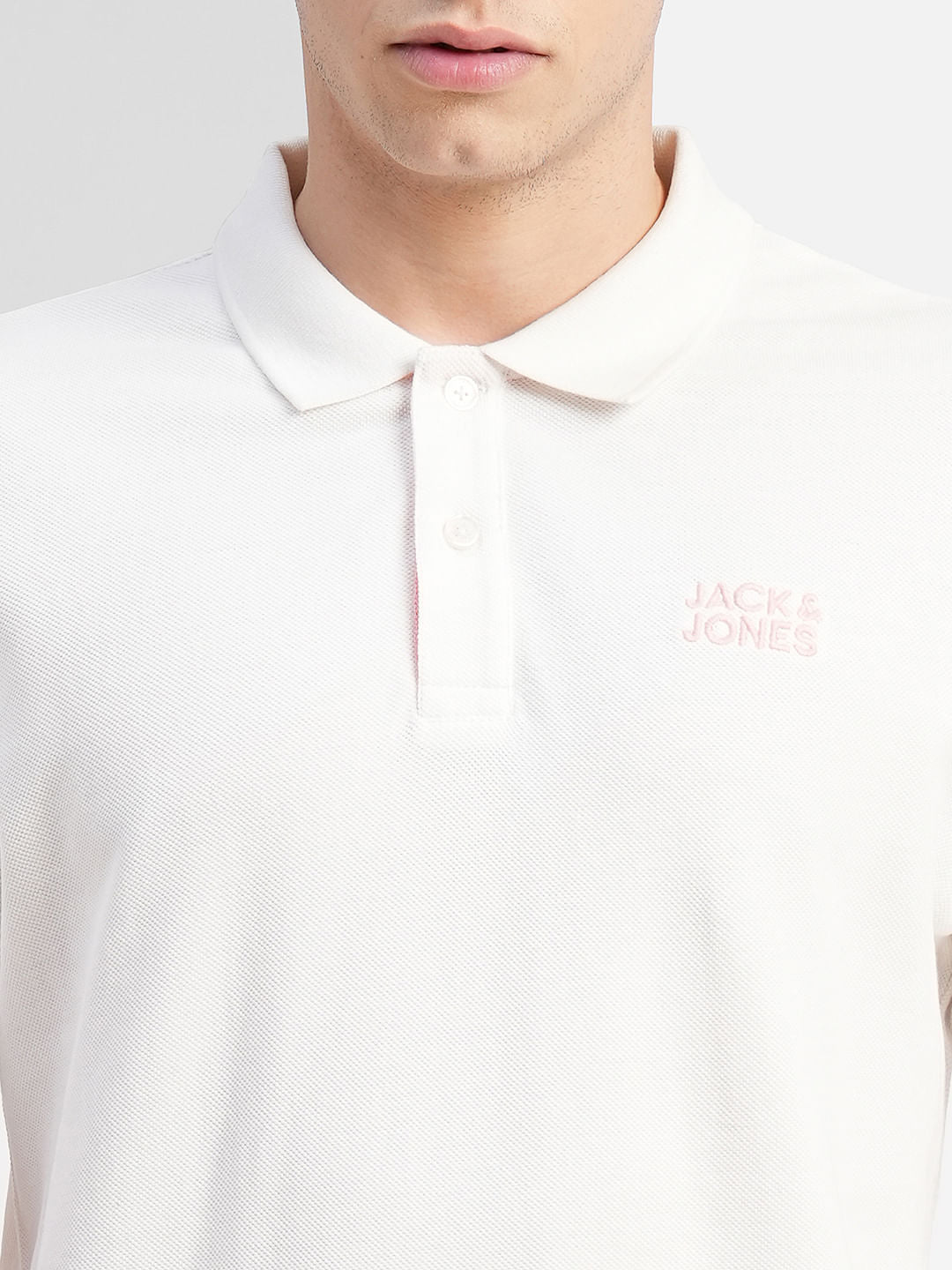 White Logo Print Polo Neck T-shirt