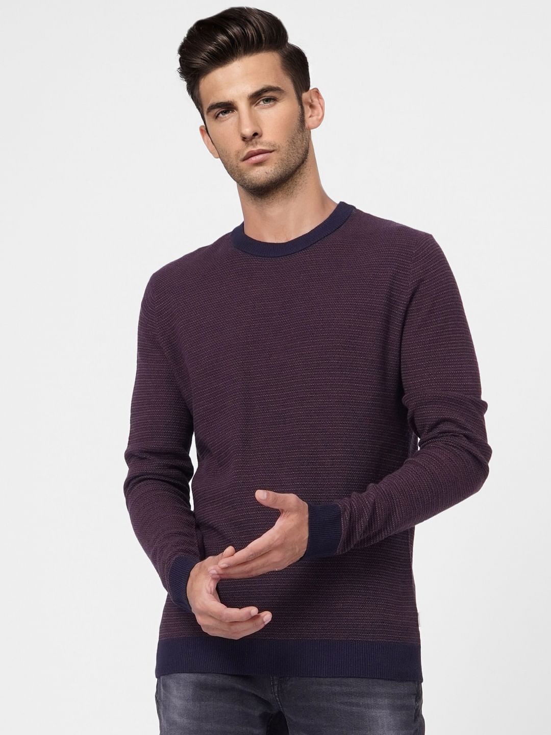 Purple Textured Knit Pullover