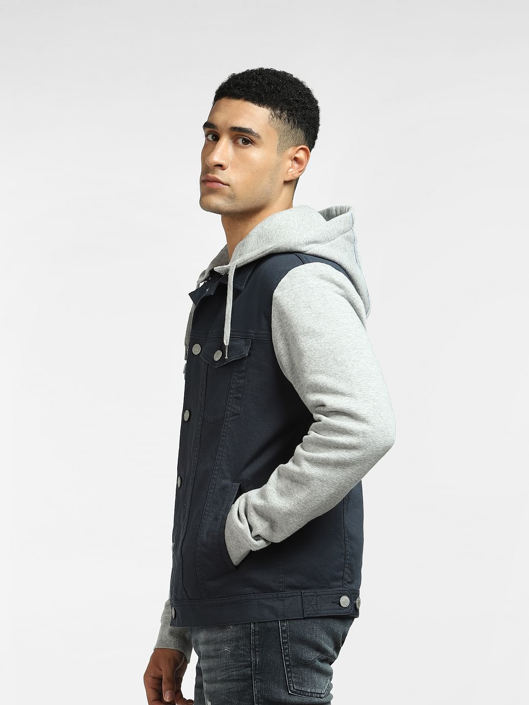Blue Hooded Sweat-Denim Jacket