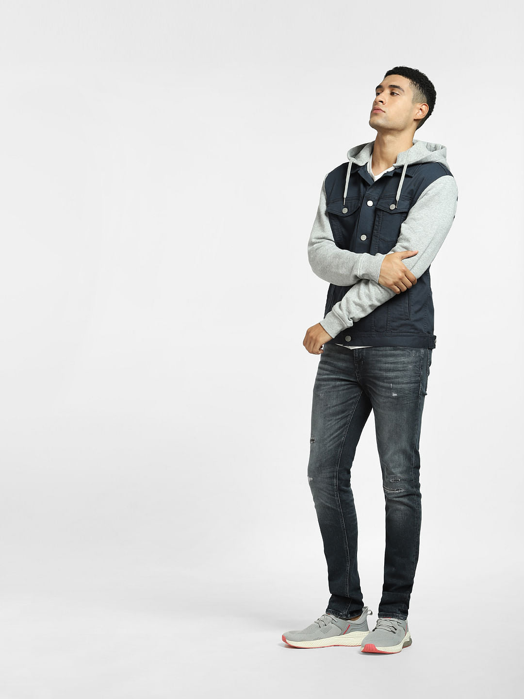 Blue Hooded Sweat-Denim Jacket