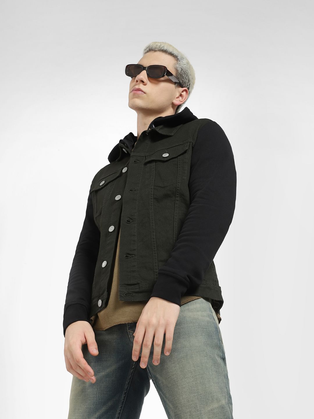 Green Colourblocked Denim Jacket - S