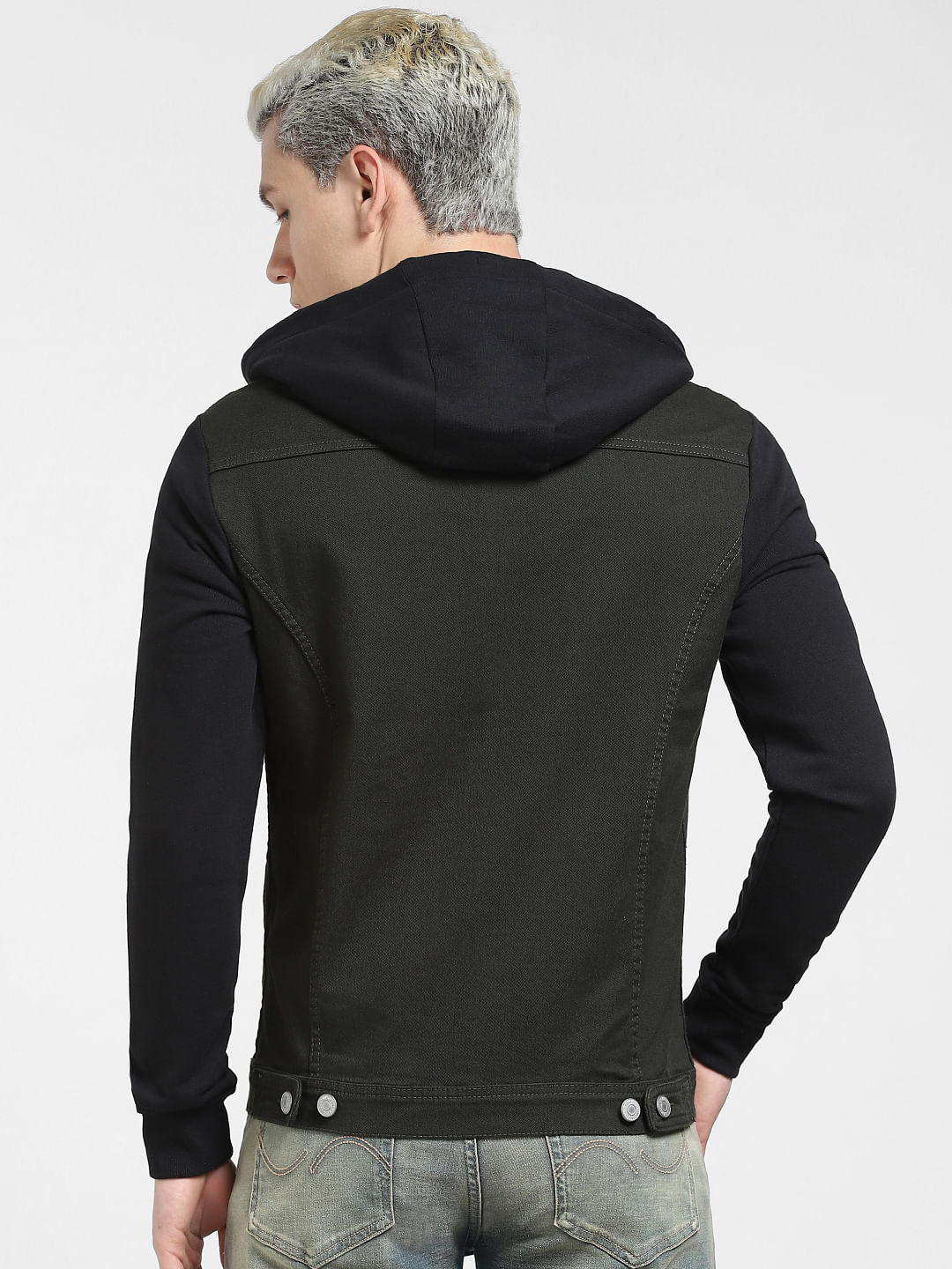 Green Colourblocked Denim Jacket
