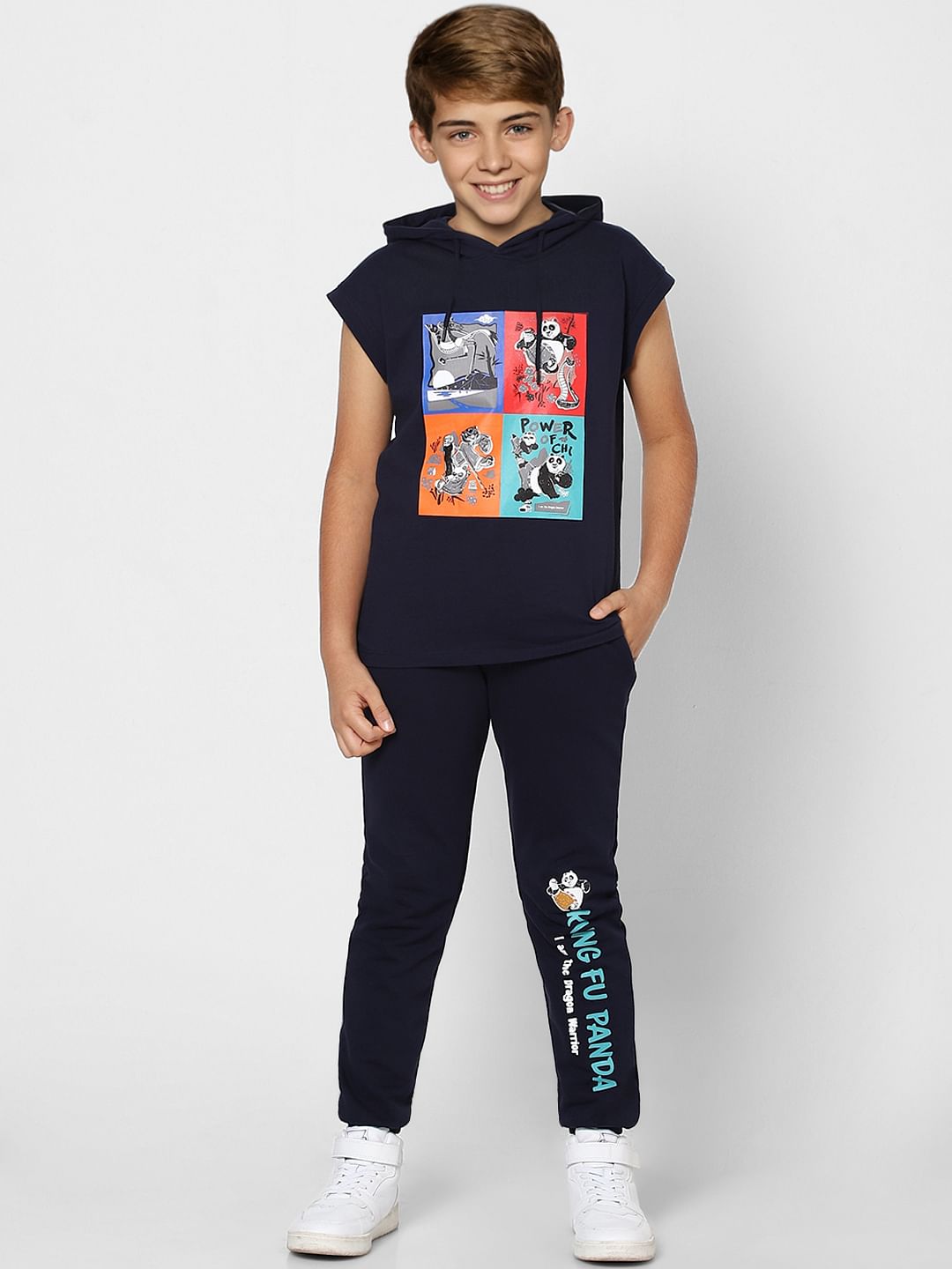 Boys X Kung Fu Panda Blue Sleeveless Hooded T-shirt