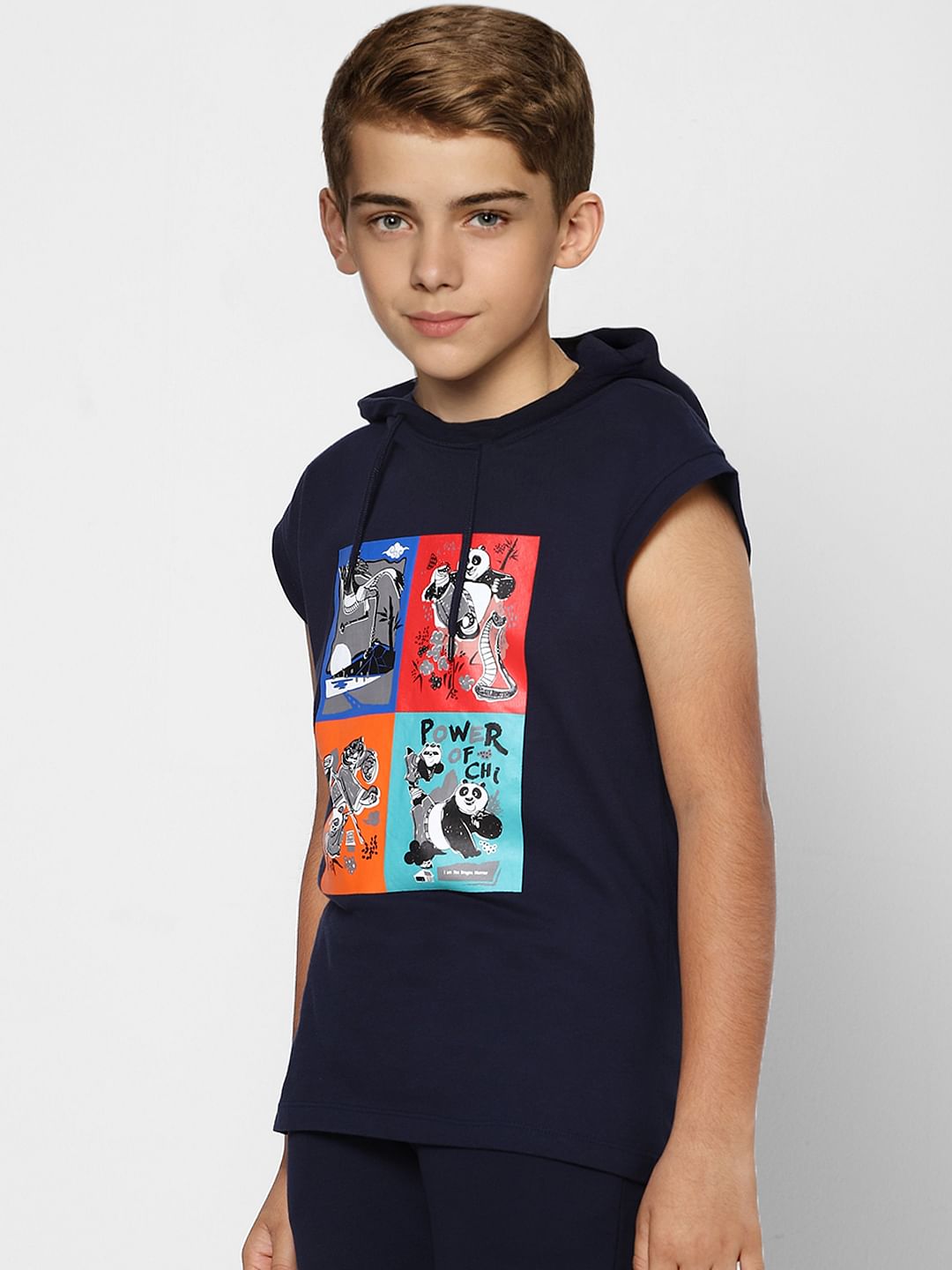 Boys X Kung Fu Panda Blue Sleeveless Hooded T-shirt