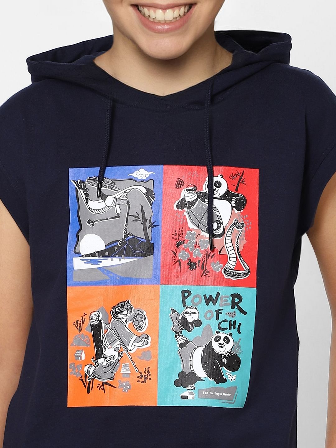 Boys X Kung Fu Panda Blue Sleeveless Hooded T-shirt