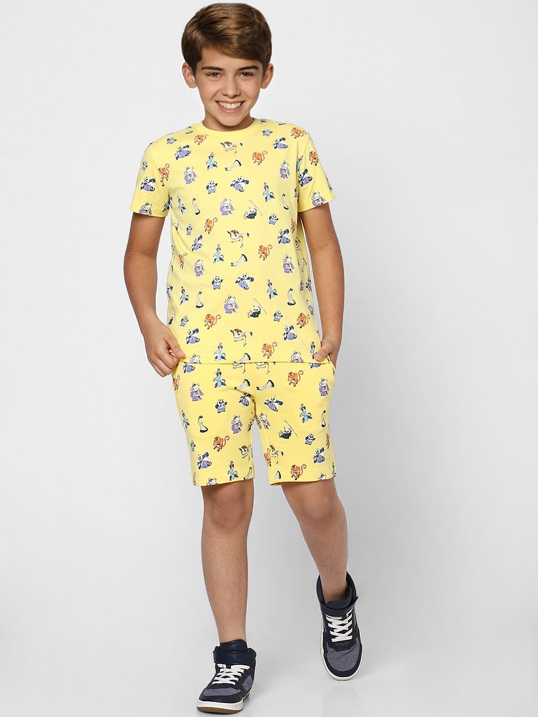 Boys X Kung Fu Panda Yellow Printed Co-ord Shorts - 4/5Y