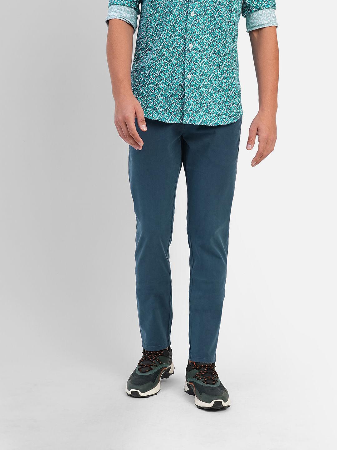 Blue Low Rise Slim Fit Chinos