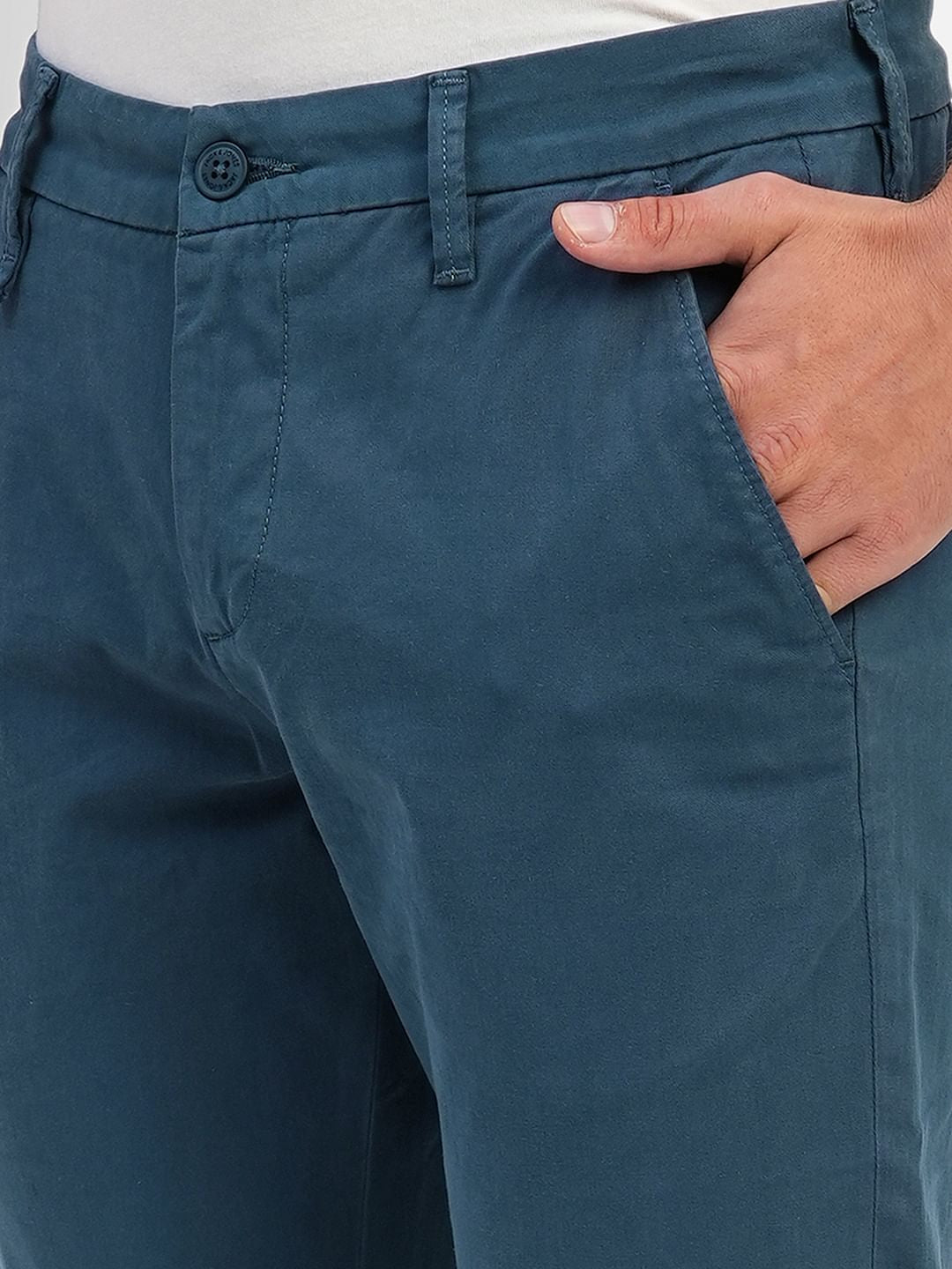 Blue Low Rise Slim Fit Chinos