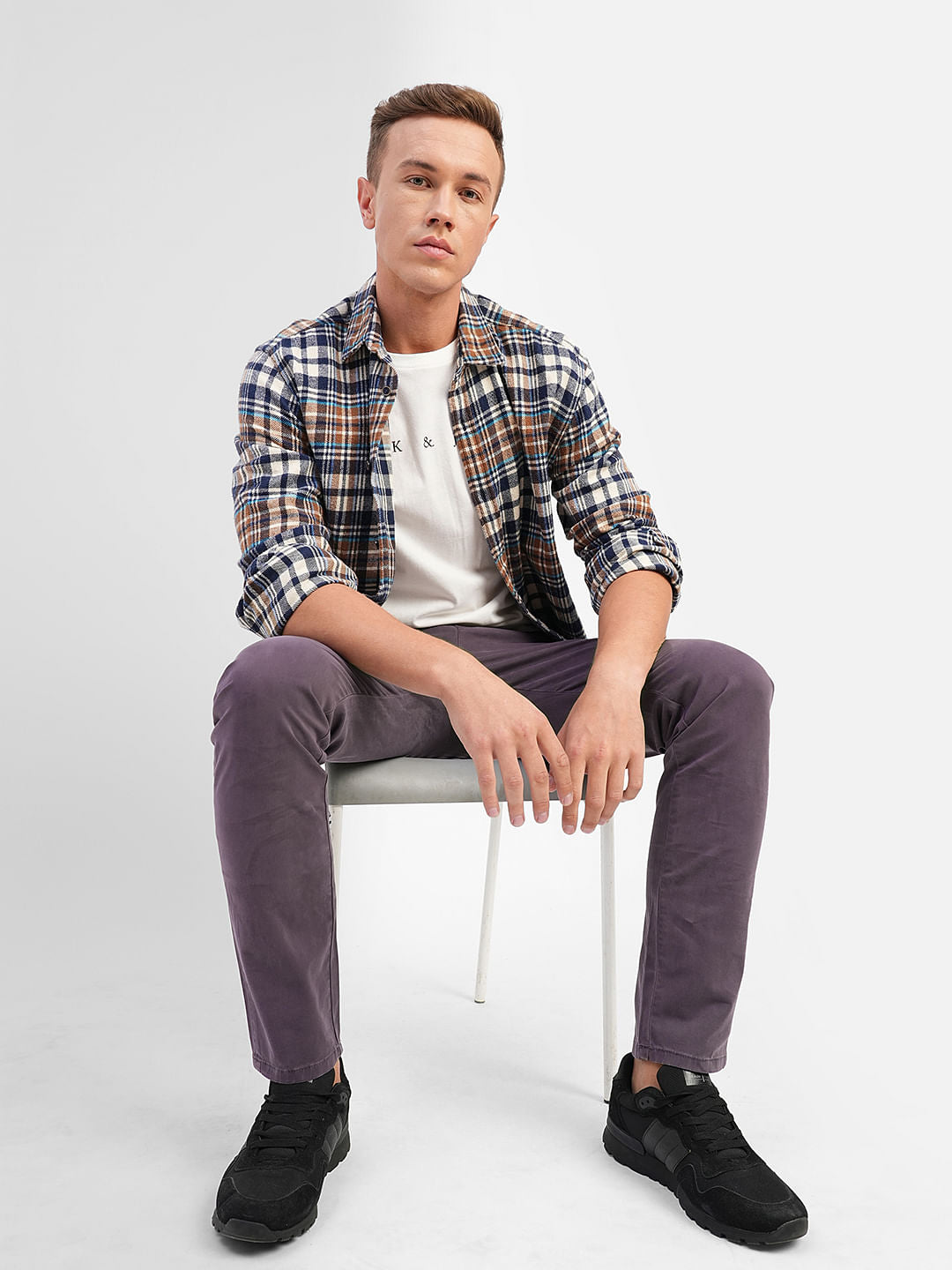 Purple Low Rise Slim Fit Chinos