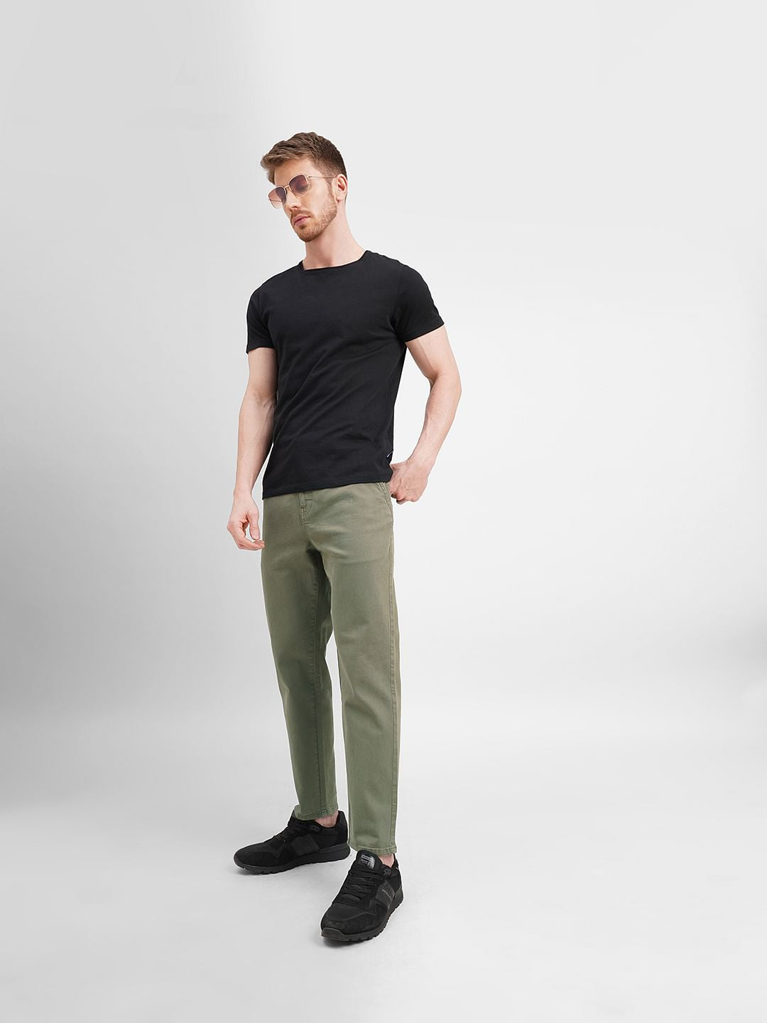 Olive Green Low Rise Slim Fit Pants - 28/30