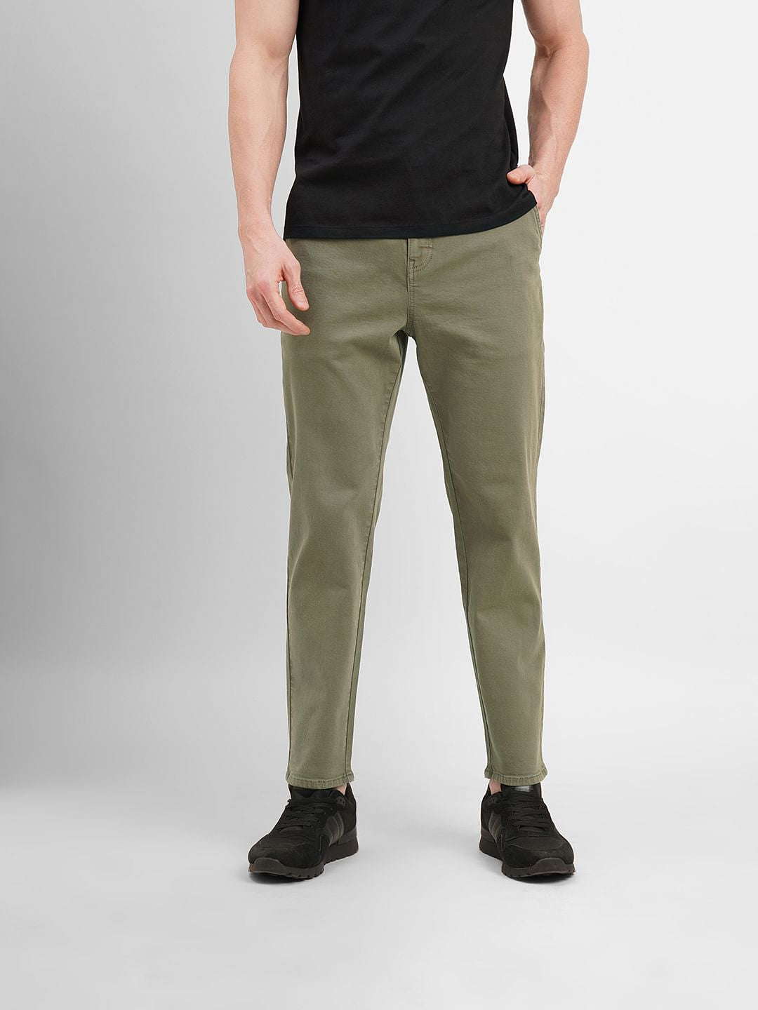 Olive Green Low Rise Slim Fit Pants