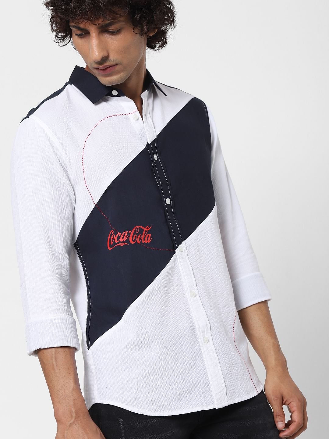 COCA COLA White Printed Full Sleeves Shirt - S