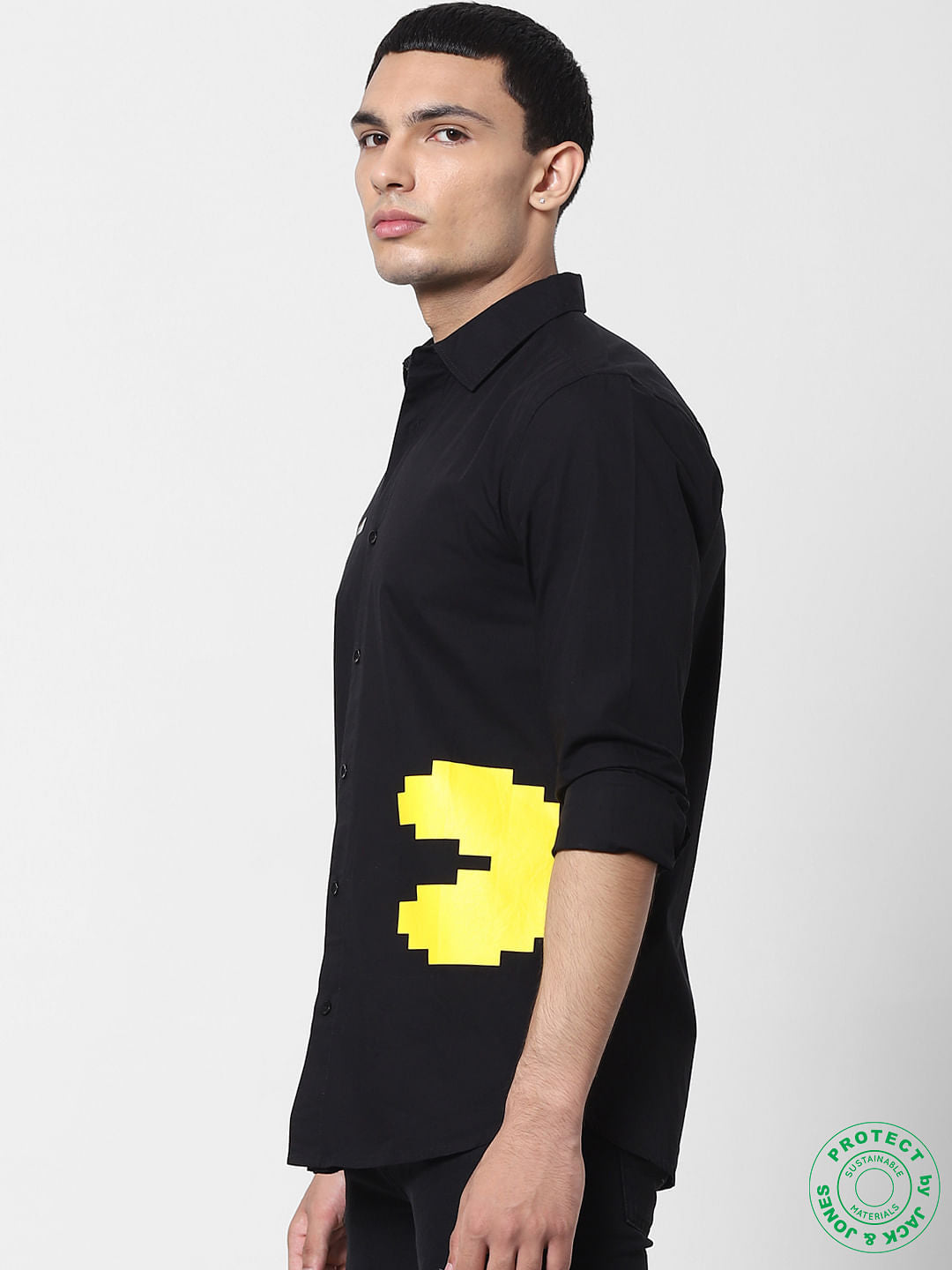 X PAC-MAN Black Graphic Print Full Sleeves Shirt