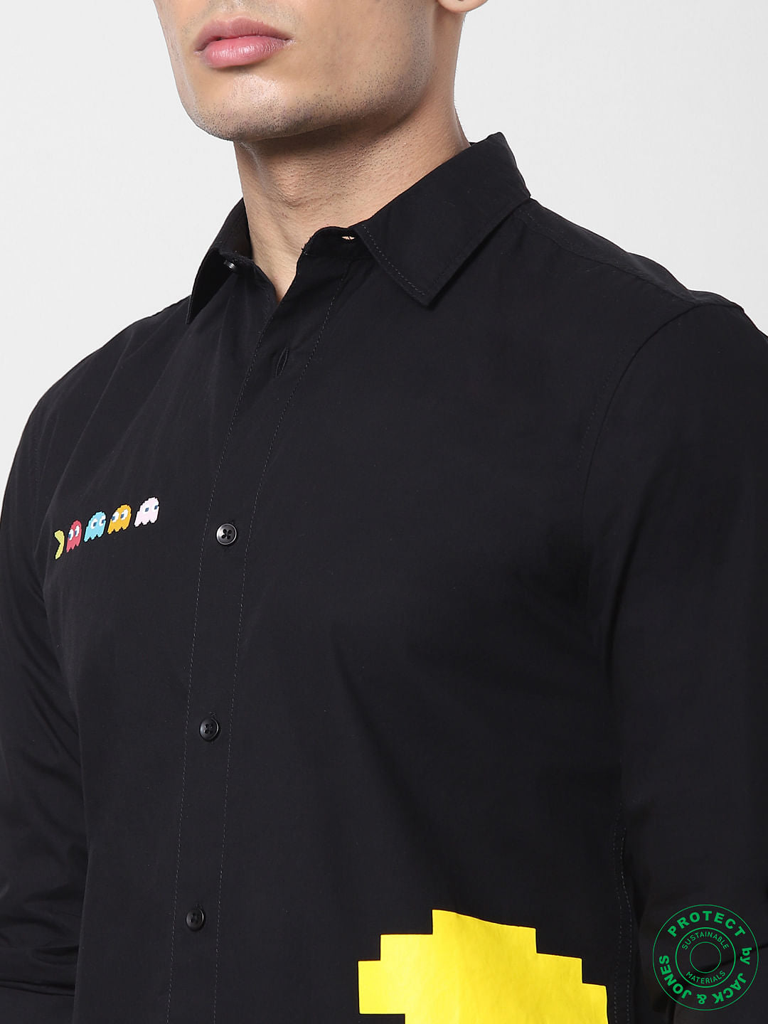 X PAC-MAN Black Graphic Print Full Sleeves Shirt
