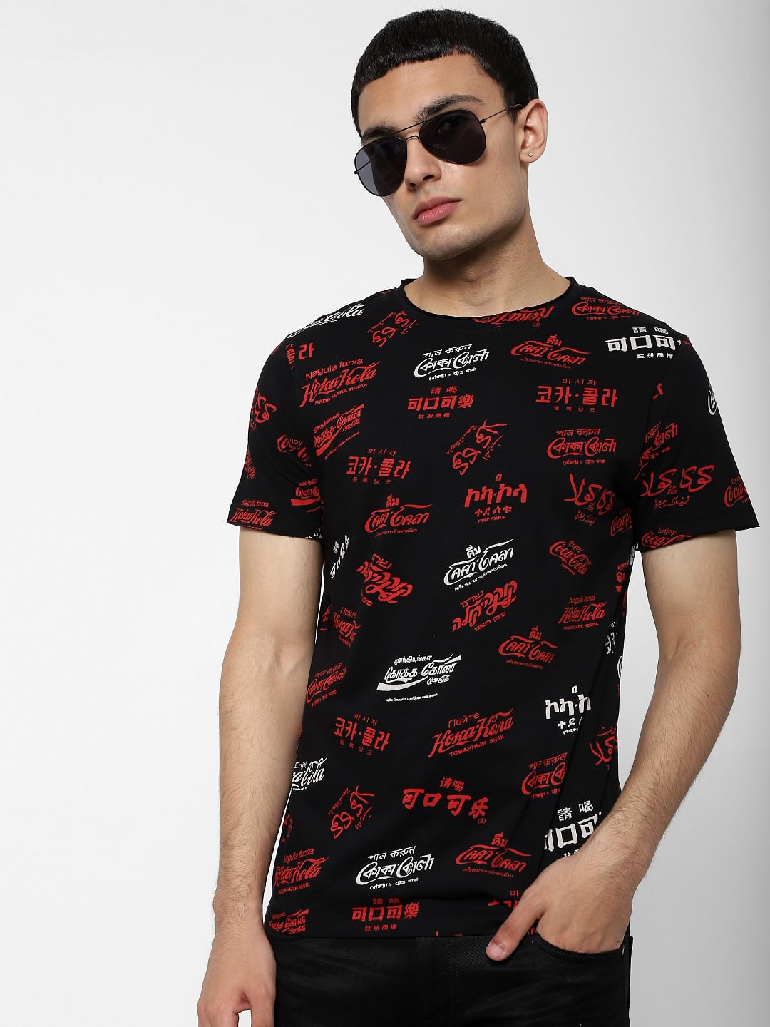 COCA COLA Black Logo Print Crew Neck T-shirt - S