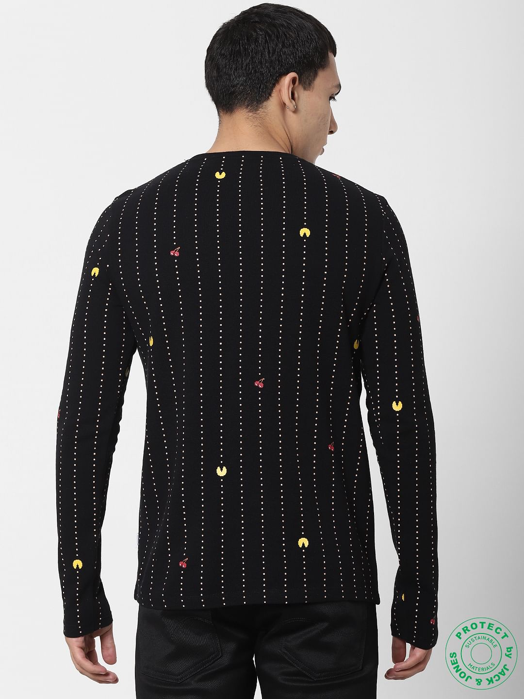 x PAC-MAN Black Gaming Print Full Sleeves T-shirt
