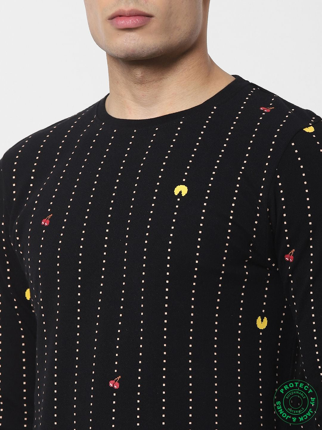 x PAC-MAN Black Gaming Print Full Sleeves T-shirt