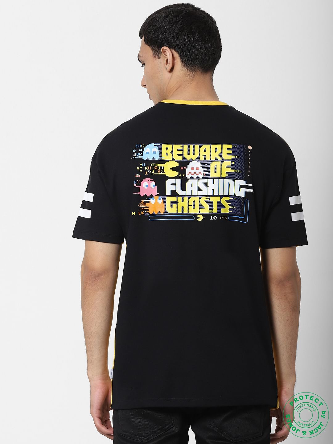 X PAC-MAN Yellow Graphic Print Crew Neck T-shirt