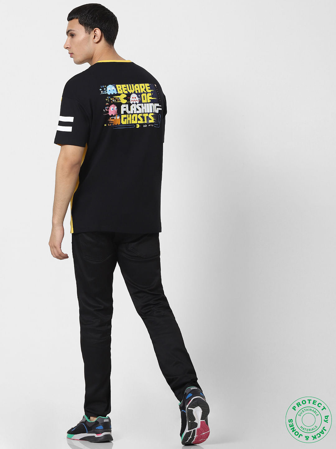 X PAC-MAN Yellow Graphic Print Crew Neck T-shirt