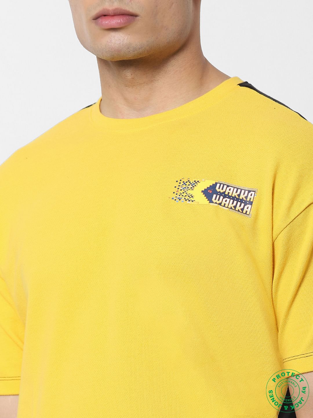 X PAC-MAN Yellow Graphic Print Crew Neck T-shirt